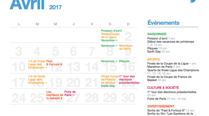 Calendrier événements 2017 Twitter